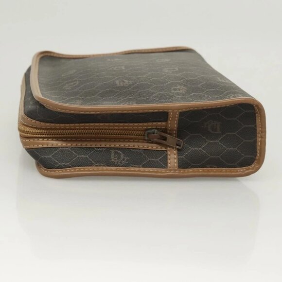 Christian Dior Honeycomb Canvas Clutch Bag PVC Leather Black gold Auth - Picture 5 of 16